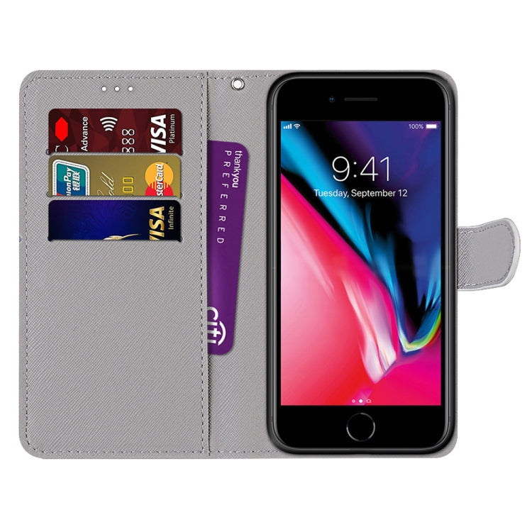 For iPhone SE 2022 / SE 2020 / 8 / 7 Coloured Drawing Cross Texture Horizontal Flip PU Leather Case with Holder & Card Slots & Wallet & Lanyard(Middle Finger White Cat) - iPhone SE 2022 / 2020 / 8 / 7 Cases by buy2fix | Online Shopping UK | buy2fix
