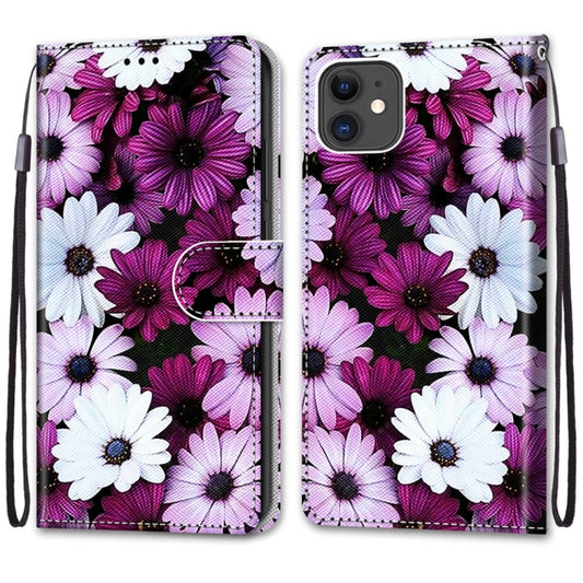 For iPhone 11 Coloured Drawing Cross Texture Horizontal Flip PU Leather Case with Holder & Card Slots & Wallet & Lanyard (Chrysanthemum Pink White Purple) by buy2fix