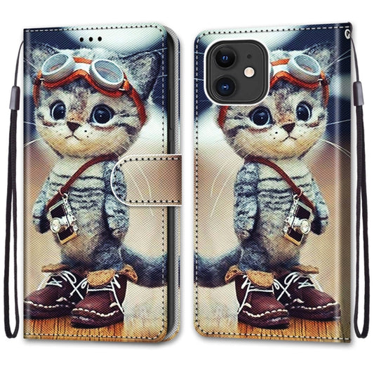 For iPhone 12 mini Coloured Drawing Cross Texture Horizontal Flip PU Leather Case with Holder & Card Slots & Wallet & Lanyard (Leather Shoes Cat) by buy2fix