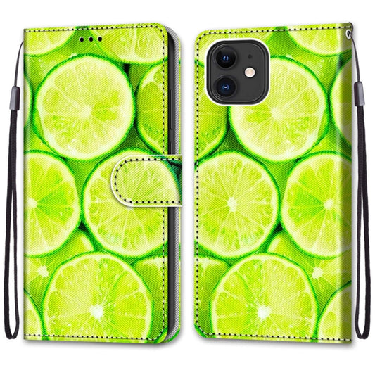 For iPhone 12 mini Coloured Drawing Cross Texture Horizontal Flip PU Leather Case with Holder & Card Slots & Wallet & Lanyard (Green Lemon) by buy2fix