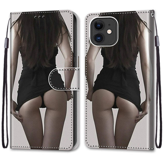 For iPhone 12 mini Coloured Drawing Cross Texture Horizontal Flip PU Leather Case with Holder & Card Slots & Wallet & Lanyard (Upskirt) by buy2fix