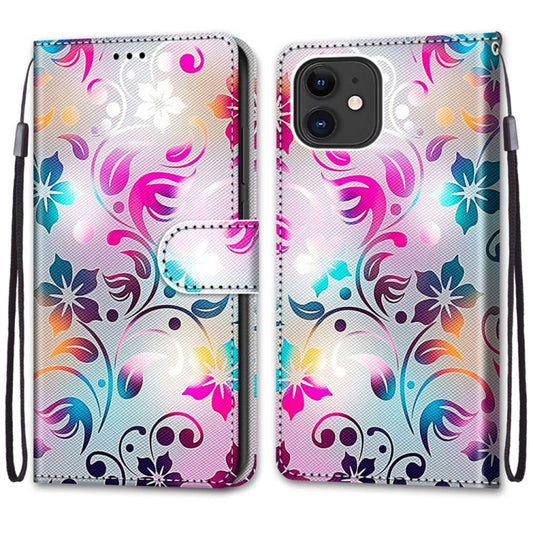 For iPhone 12 mini Coloured Drawing Cross Texture Horizontal Flip PU Leather Case with Holder & Card Slots & Wallet & Lanyard (Gradient Colorful Flower) by buy2fix
