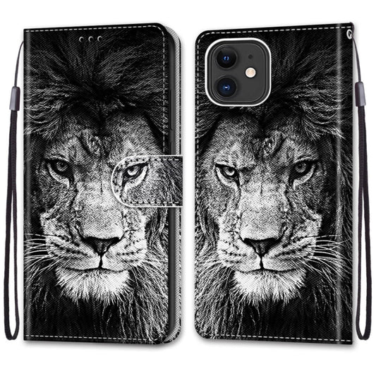 For iPhone 12 mini Coloured Drawing Cross Texture Horizontal Flip PU Leather Case with Holder & Card Slots & Wallet & Lanyard (B11 Black White Lion Head) by buy2fix