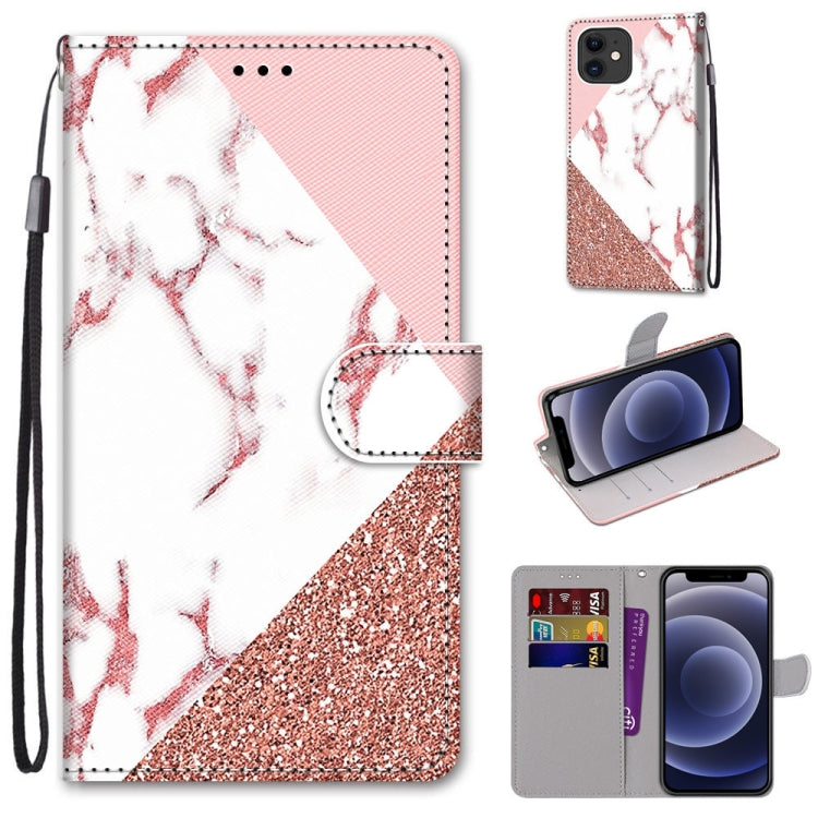 For iPhone 12 mini Coloured Drawing Cross Texture Horizontal Flip PU Leather Case with Holder & Card Slots & Wallet & Lanyard (Pink Stone Texture) - iPhone 12 mini Cases by buy2fix | Online Shopping UK | buy2fix