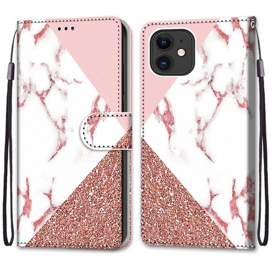 For iPhone 12 mini Coloured Drawing Cross Texture Horizontal Flip PU Leather Case with Holder & Card Slots & Wallet & Lanyard (Pink Stone Texture) by buy2fix