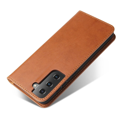 For Samsung Galaxy S21+ 5G Fierre Shann PU Genuine Leather Texture Horizontal Flip Leather Case with Holder & Card Slots & Wallet(Brown) by FIERRE SHANN