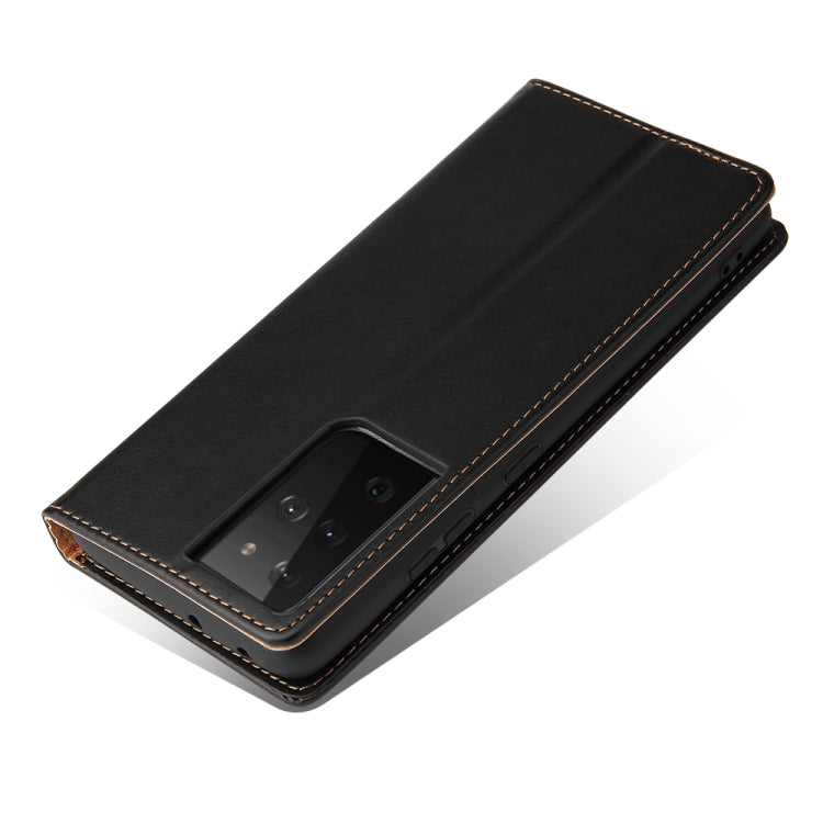 For Samsung Galaxy S21 Ultra 5G Fierre Shann PU Genuine Leather Texture Horizontal Flip Leather Case with Holder & Card Slots & Wallet(Black) - Galaxy S21 Ultra 5G Cases by FIERRE SHANN | Online Shopping UK | buy2fix