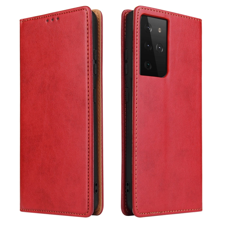 For Samsung Galaxy S21 Ultra 5G Fierre Shann PU Genuine Leather Texture Horizontal Flip Leather Case with Holder & Card Slots & Wallet(Red) - Galaxy S21 Ultra 5G Cases by FIERRE SHANN | Online Shopping UK | buy2fix