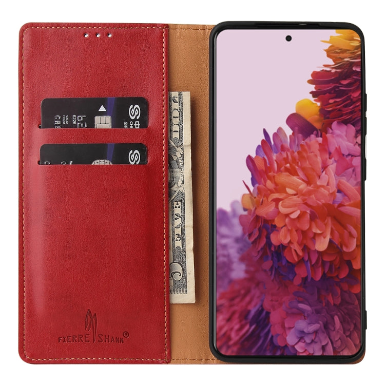 For Samsung Galaxy S21 Ultra 5G Fierre Shann PU Genuine Leather Texture Horizontal Flip Leather Case with Holder & Card Slots & Wallet(Red) - Galaxy S21 Ultra 5G Cases by FIERRE SHANN | Online Shopping UK | buy2fix