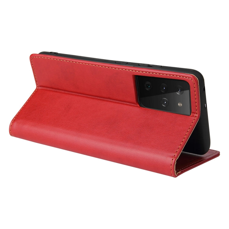 For Samsung Galaxy S21 Ultra 5G Fierre Shann PU Genuine Leather Texture Horizontal Flip Leather Case with Holder & Card Slots & Wallet(Red) - Galaxy S21 Ultra 5G Cases by FIERRE SHANN | Online Shopping UK | buy2fix