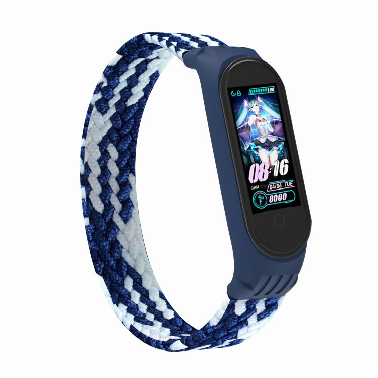 For Xiaomi Mi Band 5 / 4 / 3 / Huami Single Lap Braided Yarn + TPU Wrist Strap Watch Band, Size:S(Blue + White) - Watch Bands by buy2fix | Online Shopping UK | buy2fix