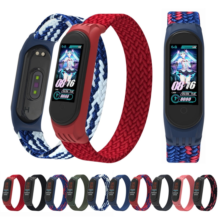 For Xiaomi Mi Band 5 / 4 / 3 / Huami Single Lap Braided Yarn + TPU Wrist Strap Watch Band, Size:L(Blue + White) by buy2fix