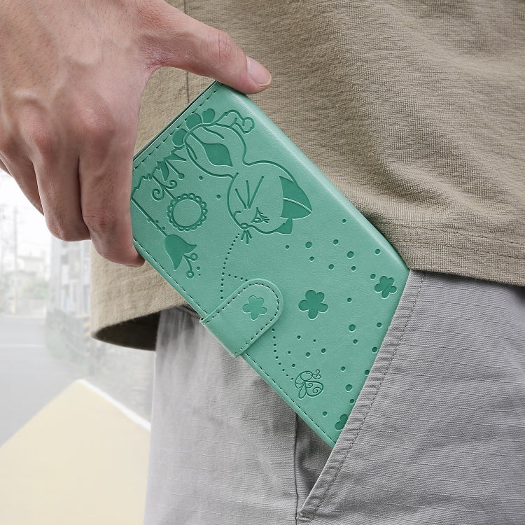 For OnePlus Nord N10 5G Cat Bee Embossing Pattern Shockproof Horizontal Flip Leather Case with Holder & Card Slots & Wallet(Green) - OnePlus Cases by buy2fix | Online Shopping UK | buy2fix