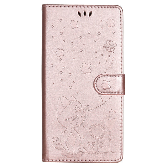 For OnePlus Nord N100 5G Cat Bee Embossing Pattern Shockproof Horizontal Flip Leather Case with Holder & Card Slots & Wallet(Rose Gold) by buy2fix