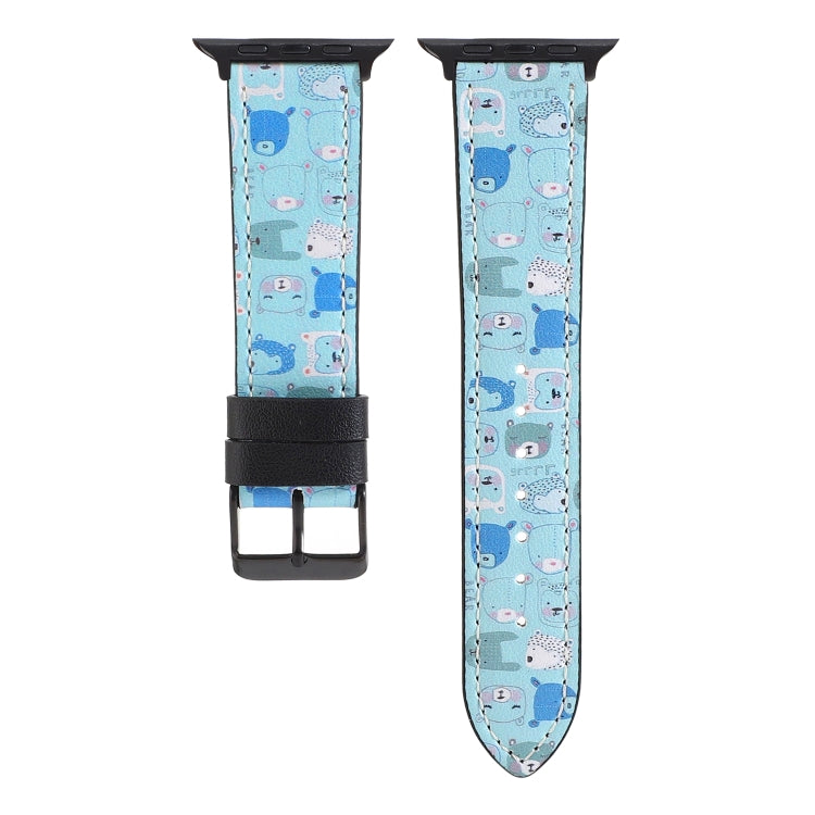 Printed Leather Watch Band For Apple Watch Series 7 45mm / 6 & SE & 5 & 4 44mm / 3 & 2 & 1 42mm(K) - Watch Bands by buy2fix | Online Shopping UK | buy2fix