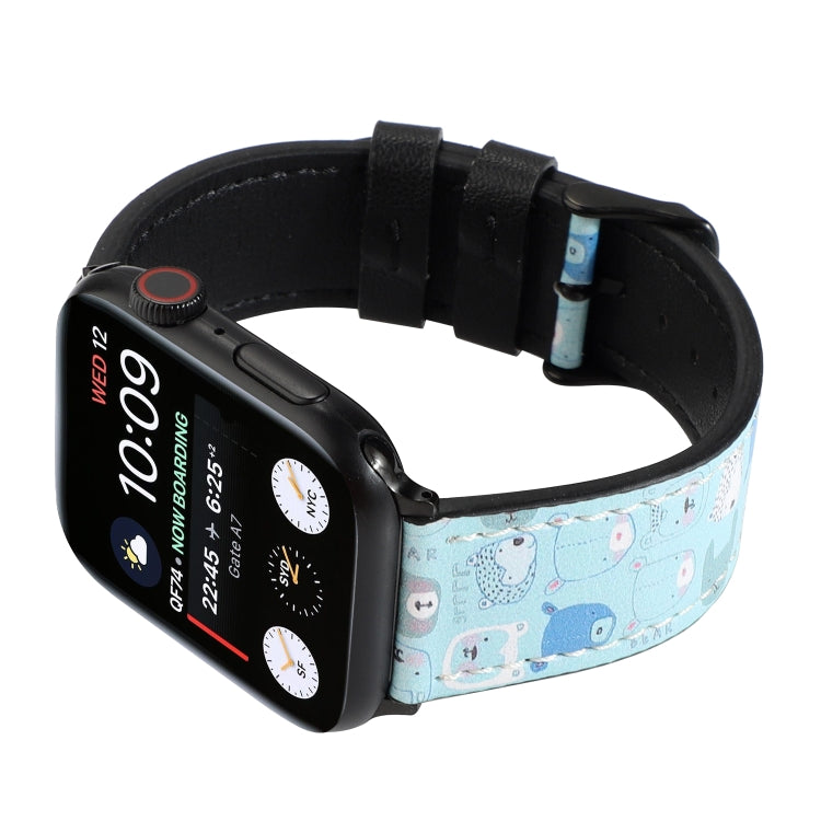 Printed Leather Watch Band For Apple Watch Series 7 45mm / 6 & SE & 5 & 4 44mm / 3 & 2 & 1 42mm(K) - Watch Bands by buy2fix | Online Shopping UK | buy2fix