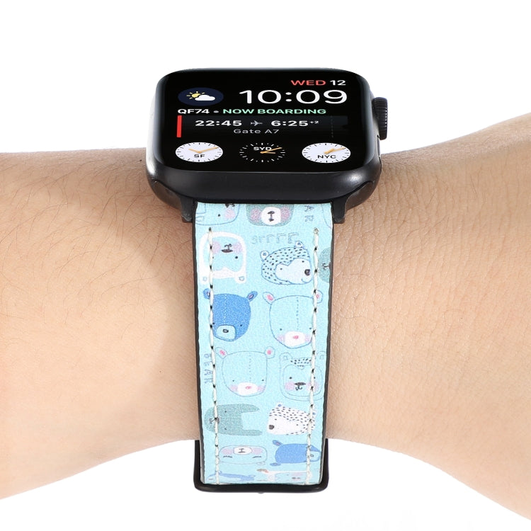 Printed Leather Watch Band For Apple Watch Series 7 45mm / 6 & SE & 5 & 4 44mm / 3 & 2 & 1 42mm(K) - Watch Bands by buy2fix | Online Shopping UK | buy2fix