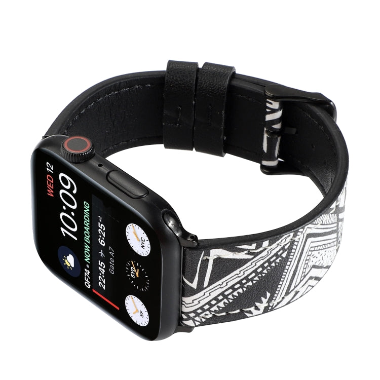 Printed Leather Watch Band For Apple Watch Series 7 45mm / 6 & SE & 5 & 4 44mm / 3 & 2 & 1 42mm(L) - Watch Bands by buy2fix | Online Shopping UK | buy2fix