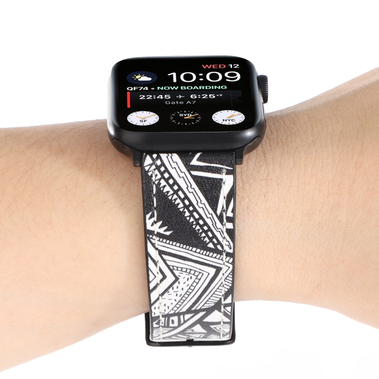 Printed Leather Watch Band For Apple Watch Series 7 45mm / 6 & SE & 5 & 4 44mm / 3 & 2 & 1 42mm(L) - Watch Bands by buy2fix | Online Shopping UK | buy2fix