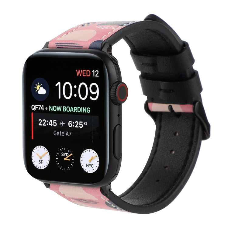 Printed Leather Watch Band For Apple Watch Series 7 45mm / 6 & SE & 5 & 4 44mm / 3 & 2 & 1 42mm(M) - Watch Bands by buy2fix | Online Shopping UK | buy2fix