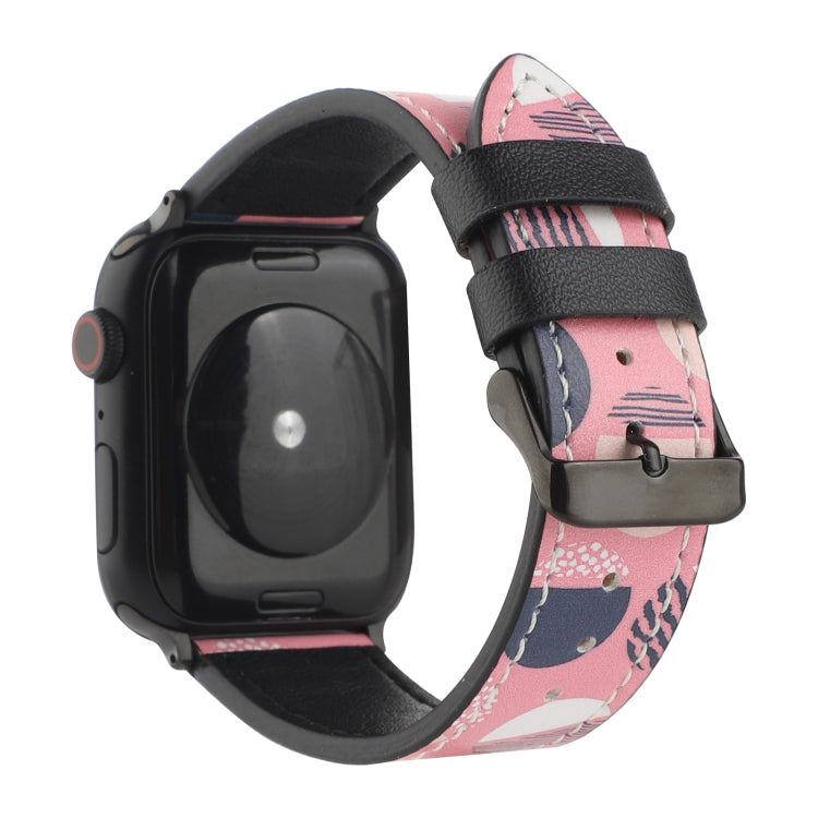Printed Leather Watch Band For Apple Watch Series 7 45mm / 6 & SE & 5 & 4 44mm / 3 & 2 & 1 42mm(M) - Watch Bands by buy2fix | Online Shopping UK | buy2fix