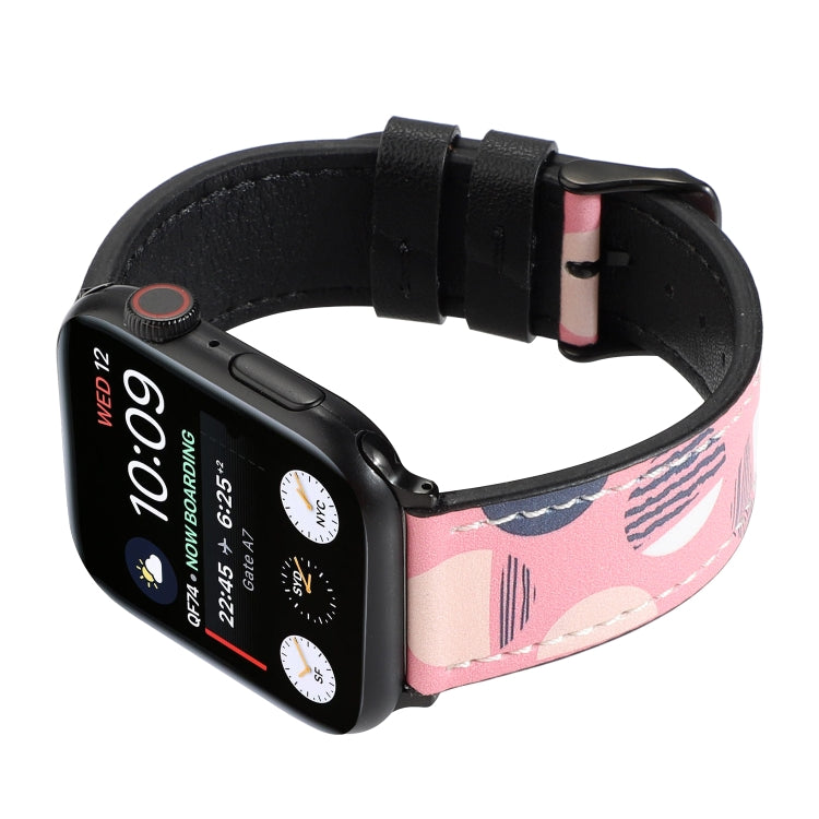 Printed Leather Watch Band For Apple Watch Series 7 45mm / 6 & SE & 5 & 4 44mm / 3 & 2 & 1 42mm(M) - Watch Bands by buy2fix | Online Shopping UK | buy2fix