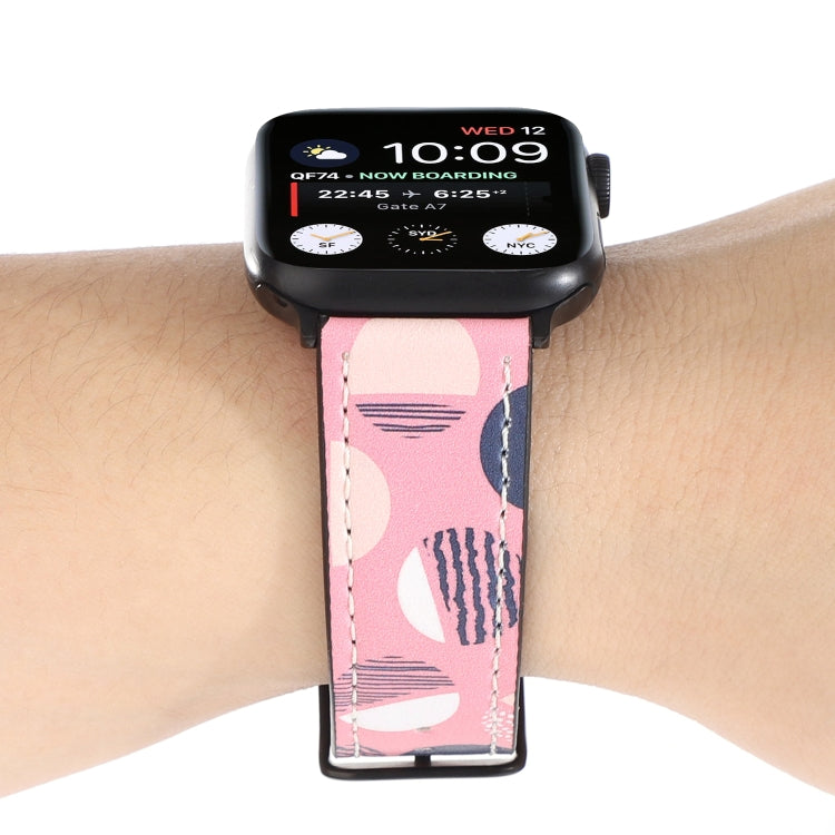 Printed Leather Watch Band For Apple Watch Series 7 45mm / 6 & SE & 5 & 4 44mm / 3 & 2 & 1 42mm(M) - Watch Bands by buy2fix | Online Shopping UK | buy2fix