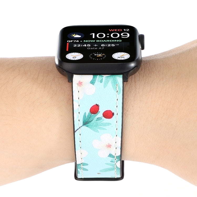 Printed Leather Watch Band For Apple Watch Ultra 49mm&Watch Ultra 2 49mm / Series 9&8&7 45mm / SE 3&SE 2&6&SE&5&4 44mm / 3&2&1 42mm(N) - Watch Bands by buy2fix | Online Shopping UK | buy2fix