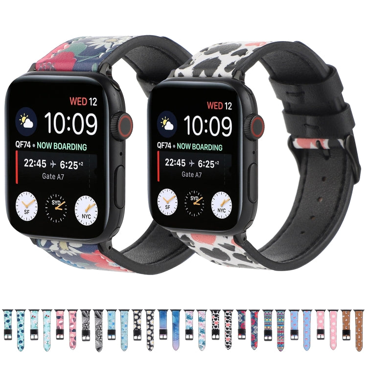 Printed Leather Watch Band For Apple Watch Series 7 45mm / 6 & SE & 5 & 4 44mm / 3 & 2 & 1 42mm(B) by buy2fix