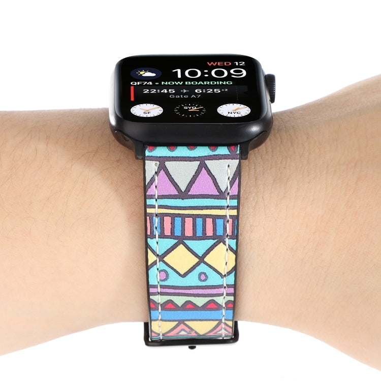 Printed Leather Watch Band For Apple Watch Series 7 41mm / 6 & SE & 5 & 4 40mm / 3 & 2 & 1 38mm(E) - Watch Bands by buy2fix | Online Shopping UK | buy2fix