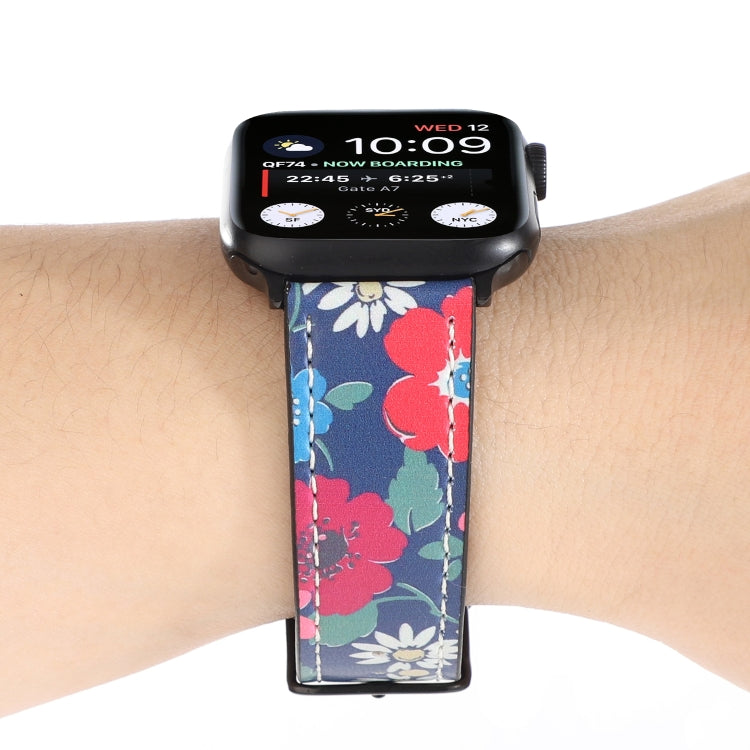 Printed Leather Watch Band For Apple Watch Series 9&8&7 41mm / SE 3&SE 2&6&SE&5&4 40mm / 3&2&1 38mm(F) - Watch Bands by buy2fix | Online Shopping UK | buy2fix