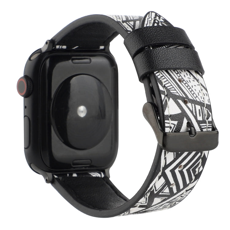 Printed Leather Watch Band For Apple Watch Series 9&8&7 41mm / SE 3&SE 2&6&SE&5&4 40mm / 3&2&1 38mm(L) - Watch Bands by buy2fix | Online Shopping UK | buy2fix