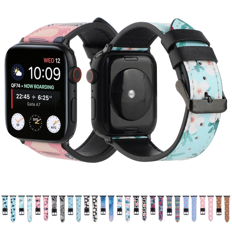 Printed Leather Watch Band For Apple Watch Series 9&8&7 41mm / SE 3&SE 2&6&SE&5&4 40mm / 3&2&1 38mm(D) - Watch Bands by buy2fix | Online Shopping UK | buy2fix