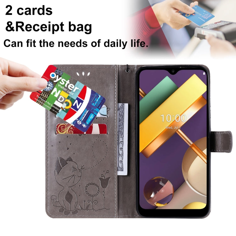 For LG K22 / K22 Plus Cat Bee Embossing Pattern Shockproof Horizontal Flip Leather Case with Holder & Card Slots & Wallet(Grey) - LG Cases by buy2fix | Online Shopping UK | buy2fix