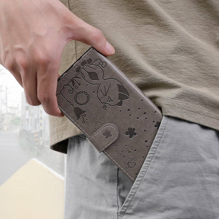 For LG K22 / K22 Plus Cat Bee Embossing Pattern Shockproof Horizontal Flip Leather Case with Holder & Card Slots & Wallet(Grey) - LG Cases by buy2fix | Online Shopping UK | buy2fix