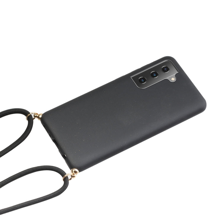 For Samsung Galaxy S21 5G Wheat Straw Material + TPU Protective Case with Lanyard(Black) - Galaxy S21 5G Cases by buy2fix | Online Shopping UK | buy2fix