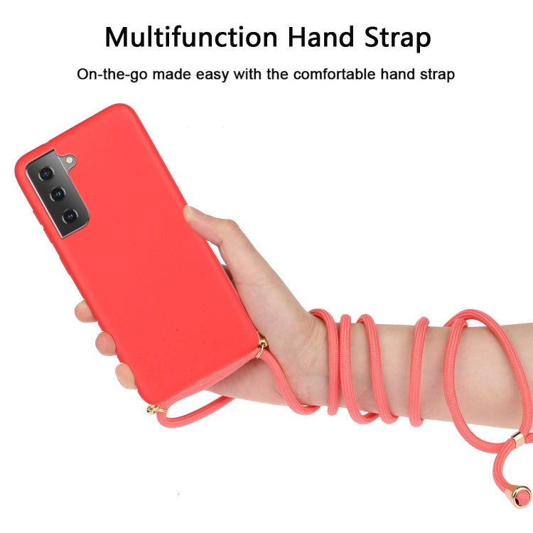 For Samsung Galaxy S21+ 5G Wheat Straw Material + TPU Protective Case with Lanyard(Red) - Galaxy S21+ 5G Cases by buy2fix | Online Shopping UK | buy2fix