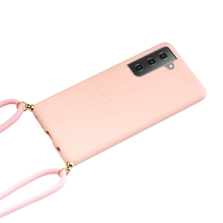 For Samsung Galaxy S21+ 5G Wheat Straw Material + TPU Protective Case with Lanyard(Pink) - Galaxy S21+ 5G Cases by buy2fix | Online Shopping UK | buy2fix