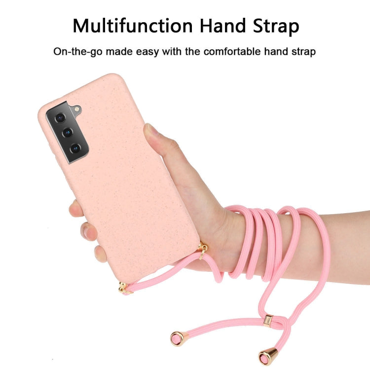 For Samsung Galaxy S21+ 5G Wheat Straw Material + TPU Protective Case with Lanyard(Pink) - Galaxy S21+ 5G Cases by buy2fix | Online Shopping UK | buy2fix