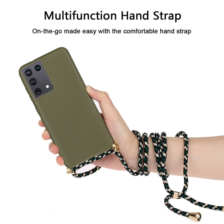 For Samsung Galaxy S21 Ultra 5G Wheat Straw Material + TPU Protective Case with Lanyard(Army Green) - Galaxy S21 Ultra 5G Cases by buy2fix | Online Shopping UK | buy2fix