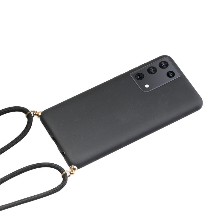 For Samsung Galaxy S21 Ultra 5G Wheat Straw Material + TPU Protective Case with Lanyard(Black) - Galaxy S21 Ultra 5G Cases by buy2fix | Online Shopping UK | buy2fix