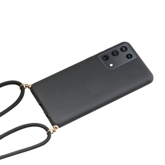 For Samsung Galaxy S21 Ultra 5G Wheat Straw Material + TPU Protective Case with Lanyard(Black) by buy2fix