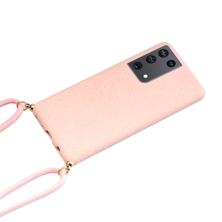For Samsung Galaxy S21 Ultra 5G Wheat Straw Material + TPU Protective Case with Lanyard(Pink) - Galaxy S21 Ultra 5G Cases by buy2fix | Online Shopping UK | buy2fix