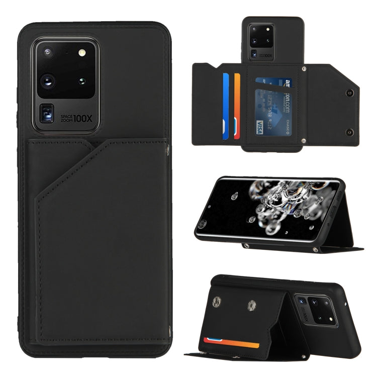 For Samsung Galaxy S20 Ultra Skin Feel PU + TPU + PC Back Cover Shockproof Case with Card Slots & Holder & Photo Frame(Black) - Galaxy Phone Cases by buy2fix | Online Shopping UK | buy2fix