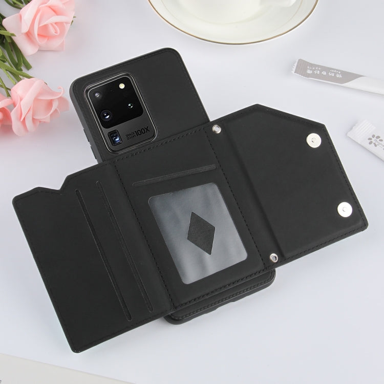 For Samsung Galaxy S20 Ultra Skin Feel PU + TPU + PC Back Cover Shockproof Case with Card Slots & Holder & Photo Frame(Black) - Galaxy Phone Cases by buy2fix | Online Shopping UK | buy2fix