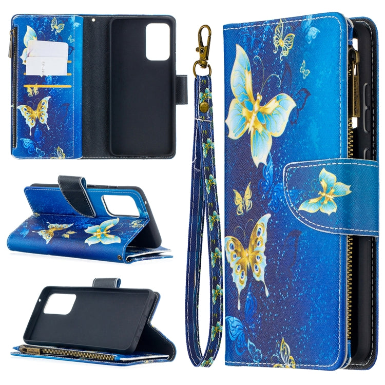 For Samsung Galaxy A52 5G / 4G Colored Drawing Pattern Zipper Horizontal Flip Leather Case with Holder & Card Slots & Wallet(Gold Butterfly) - Galaxy Phone Cases by buy2fix | Online Shopping UK | buy2fix