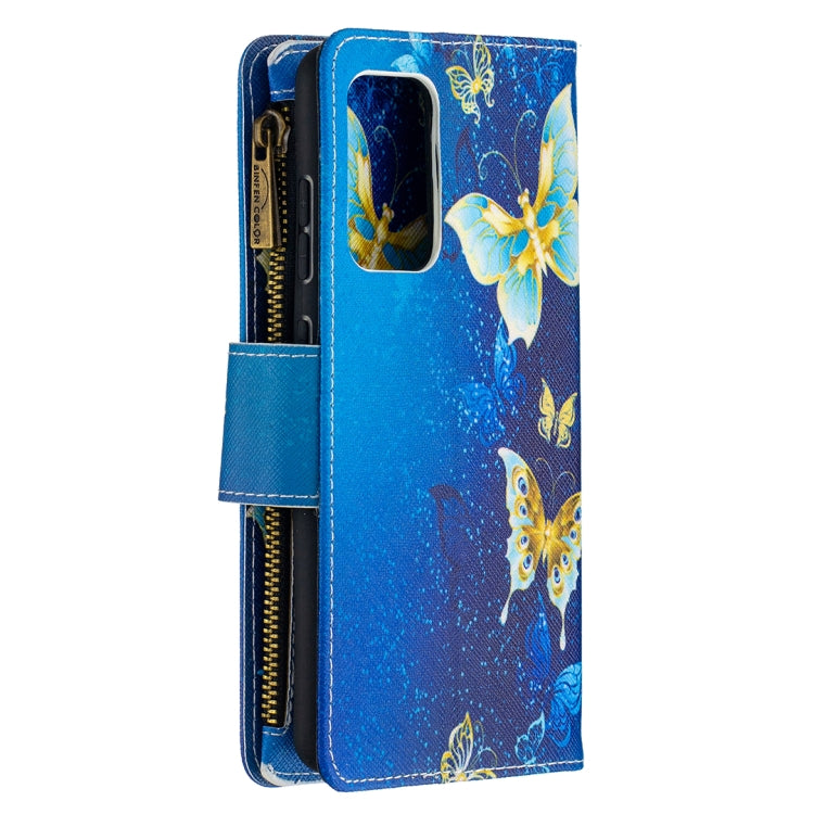 For Samsung Galaxy A52 5G / 4G Colored Drawing Pattern Zipper Horizontal Flip Leather Case with Holder & Card Slots & Wallet(Gold Butterfly) - Galaxy Phone Cases by buy2fix | Online Shopping UK | buy2fix