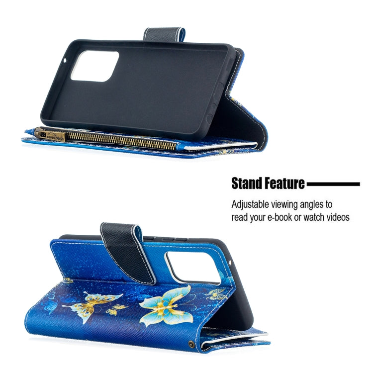 For Samsung Galaxy A52 5G / 4G Colored Drawing Pattern Zipper Horizontal Flip Leather Case with Holder & Card Slots & Wallet(Gold Butterfly) - Galaxy Phone Cases by buy2fix | Online Shopping UK | buy2fix