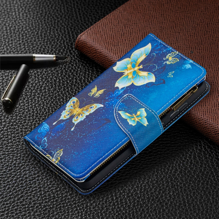 For Samsung Galaxy A52 5G / 4G Colored Drawing Pattern Zipper Horizontal Flip Leather Case with Holder & Card Slots & Wallet(Gold Butterfly) - Galaxy Phone Cases by buy2fix | Online Shopping UK | buy2fix