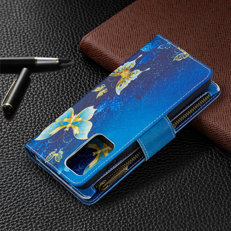 For Samsung Galaxy A52 5G / 4G Colored Drawing Pattern Zipper Horizontal Flip Leather Case with Holder & Card Slots & Wallet(Gold Butterfly) - Galaxy Phone Cases by buy2fix | Online Shopping UK | buy2fix
